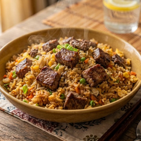 رز مقلي باللحم البقري